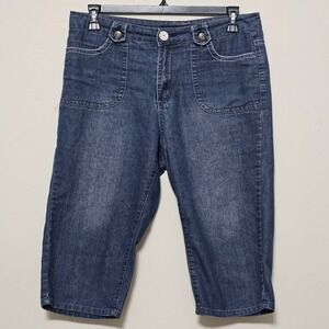 Blu Topaz Women's Capri Jeans 10 Blue Embroidery Pockets Design Stretch 0550